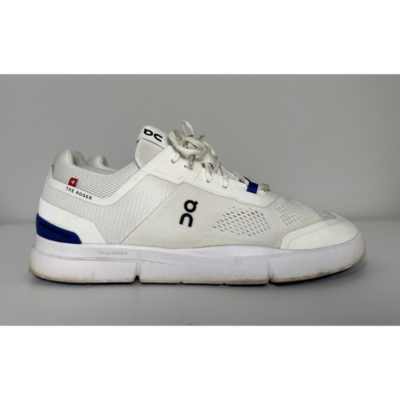 On Cloud Shoes Mens 8.5 The Roger Spin White Indigo Sneakers Tennis Lace Up - Picture 1 of 12